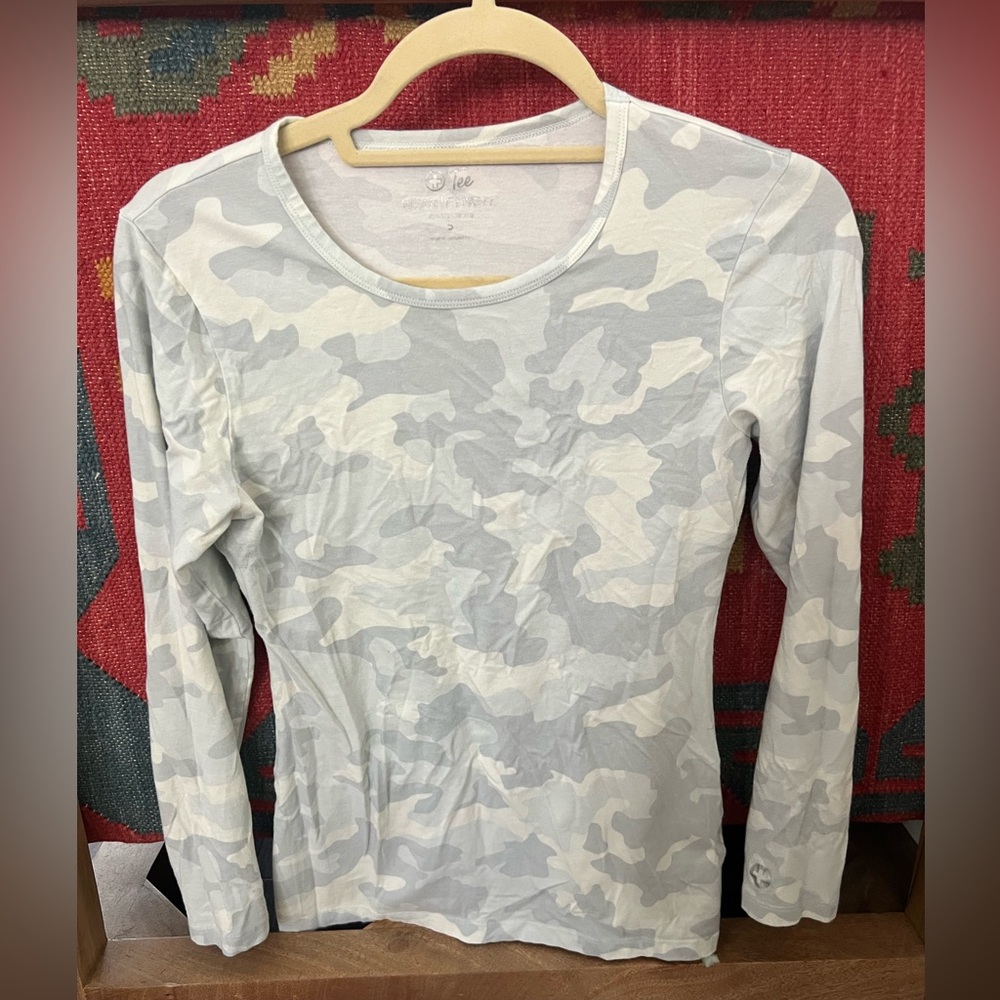 White Cross Gray Camouflage Long Sleeve Top